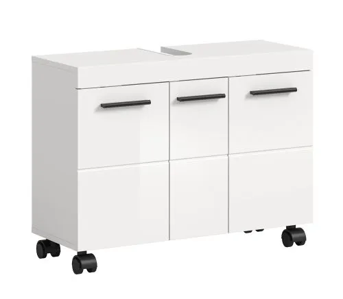 Waschbeckenunterschrank Nova | mit 3 Türen | weiß Hochglanz