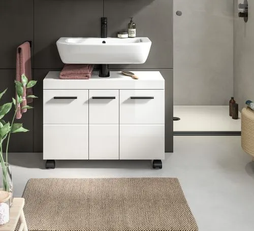 Waschbeckenunterschrank Nova | mit 3 Türen | weiß Hochglanz