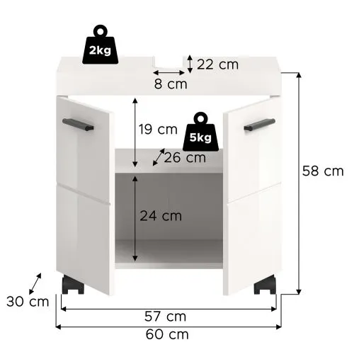Waschbeckenunterschrank Nova | mit Türen | weiß Hochglanz