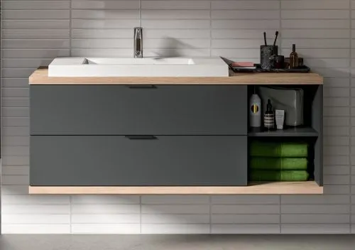 Waschbeckenunterschrank Nuaro | inkl. Waschbecken | Nox Oak / anthrazit grau