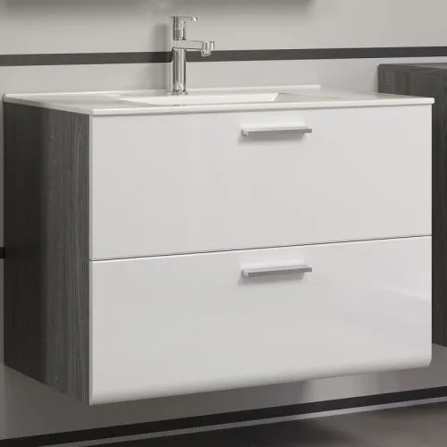 Waschbeckenunterschrank Riva 1 | inkl.Waschbecken | weiß / rauchsilber