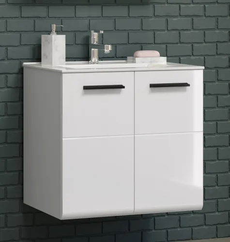 Waschbeckenunterschrank Riva | inkl.Waschbecken | weiß Hochglanz