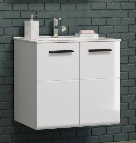 Waschbeckenunterschrank Riva | inkl.Waschbecken | weiß Hochglanz