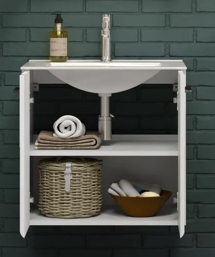 Waschbeckenunterschrank Riva | inkl.Waschbecken | weiß Hochglanz