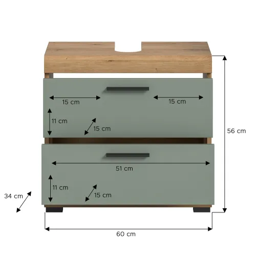 Waschbeckenunterschrank Scout | mit Schubkästen | Salbei / Artisan Eiche