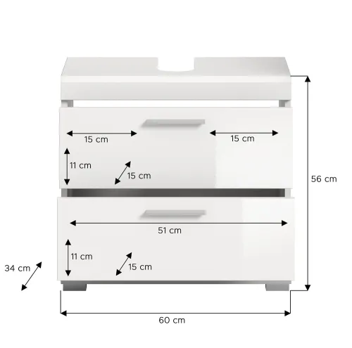 Waschbeckenunterschrank Scout | mit Schubkästen | weiß Hochglanz / weiß