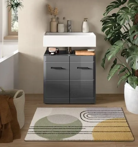 Waschbeckenunterschrank Soft | grau Hochglanz | 60 x 56 x 34 cm