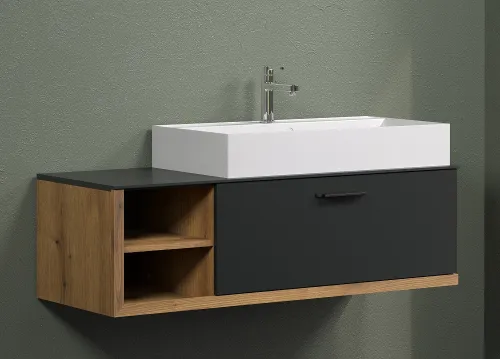 Waschbeckenunterschrank Synnax | inkl.Waschbecken | anthrazit grau / Evoke Eiche