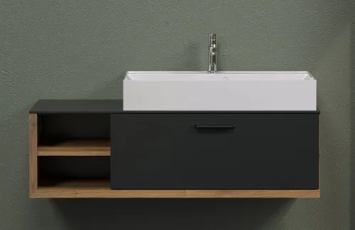 Waschbeckenunterschrank Synnax | inkl.Waschbecken | anthrazit grau / Evoke Eiche