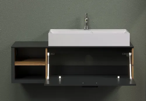 Waschbeckenunterschrank Synnax | inkl.Waschbecken | anthrazit grau / Evoke Eiche