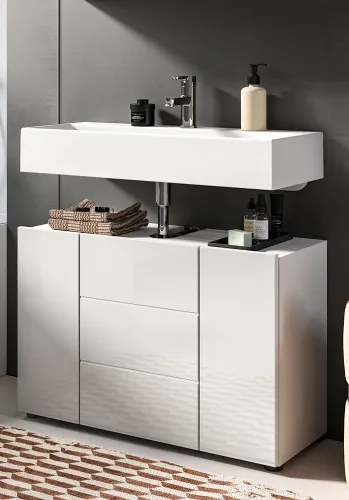 Waschbeckenunterschrank Vira | weiß Hochglanz | 82 cm x 56 cm x 34 cm