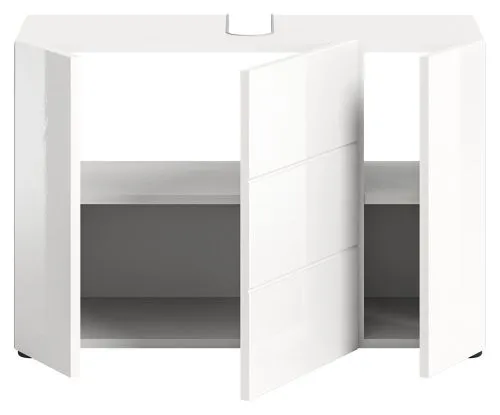 Waschbeckenunterschrank Vira, im Bad, Unterschrank mit 2 Schubkästen und 2 Türen, oben schwebendes Waschbecken – Ansicht 4