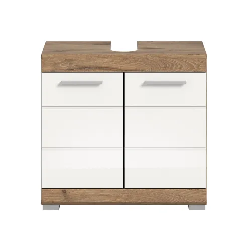 Waschbeckenunterschrank Wave | weiß Hochglanz / Nox Oak