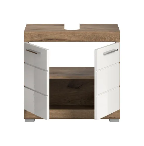 Waschbeckenunterschrank Wave | weiß Hochglanz / Nox Oak