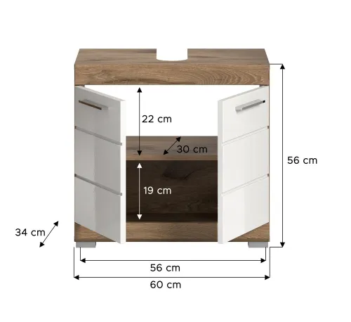 Waschbeckenunterschrank Wave | weiß Hochglanz / Nox Oak