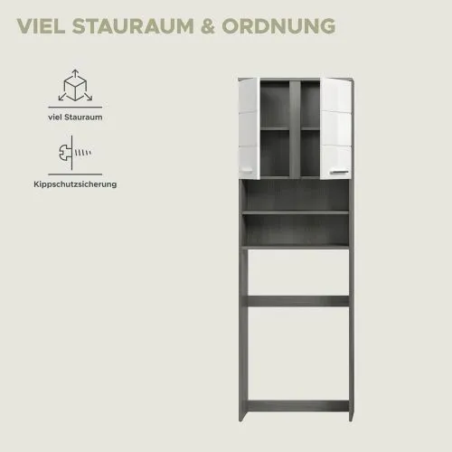 Waschmaschinenschrank Blake | weiß Hochglanz / Rauchsilber
