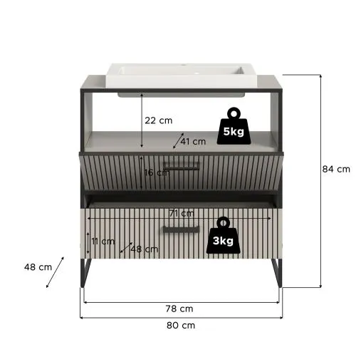 Waschtisch Bagno | mit Schubkästen | Kaschmir | inkl. Waschbecken