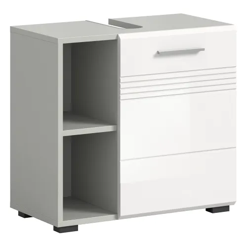 Waschtisch Copa mit offener Fächer | hellgrau / weiß Hochglanz