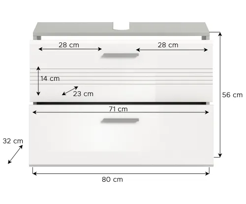 Waschtisch Copa mit Schubkästen | hellgrau / weiß Hochglanz