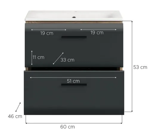 Waschtisch Ice 2 inkl. Waschbecken | Nox Oak / schwarz matt