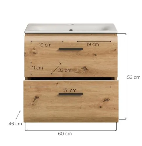 Waschtisch Ice inkl. Waschbecken | mit Schubkästen | Artisan Oak