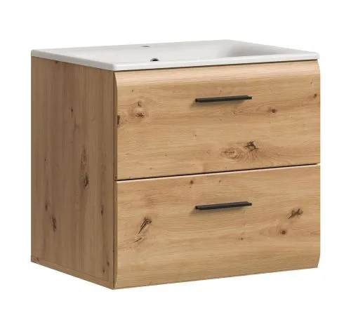 Waschtisch Ice inkl. Waschbecken, Artisan Eiche Dekor, 2 Schubkästen mit Griffmulden, Waschtisch mit Waschbecken – Ansicht 2
