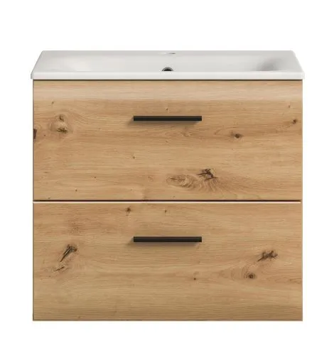 Waschtisch Ice inkl. Waschbecken, Artisan Eiche Dekor, 2 Schubkästen mit Griffmulden, Waschtisch mit Waschbecken – Ansicht 3