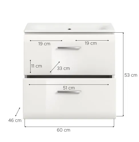 Waschtisch Ice inkl. Waschbecken | mit Schubkästen | weiß / weiß Hochglanz