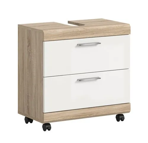 Waschtisch Lambada 1 | mit Schubkästen | weiß Hochglanz / Sonoma Eiche