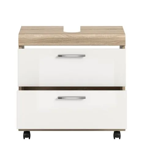 Waschtisch Lambada 1 | mit Schubkästen | weiß Hochglanz / Sonoma Eiche