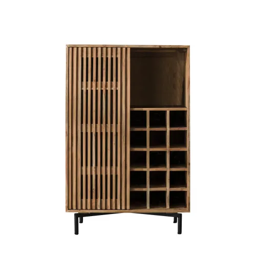 Weinschrank Highboard Levi | Akazie massiv | Lamellen | natur