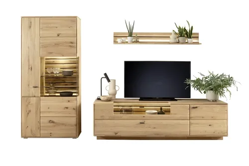 Wohnkombination 2 Girona | Ast / Balkeneiche | 3-teilig | mit Beleuchtung für TV-Board