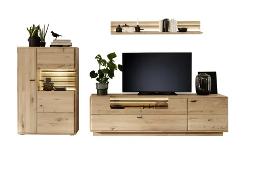 Wohnkombination 3 Girona | Ast / Balkeneiche | 3-teilig | LED Beleuchtung TV-Board