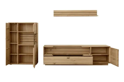 Wohnkombination 3 Girona | Ast / Balkeneiche | 3-teilig | optional LED Beleuchtung