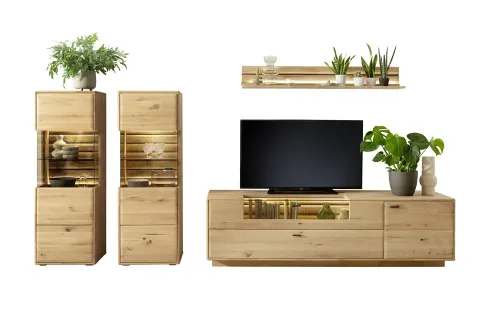 Wohnkombination 4 Girona | Ast / Balkeneiche | 3-teilig | Bandbeleuchtung Wandboard