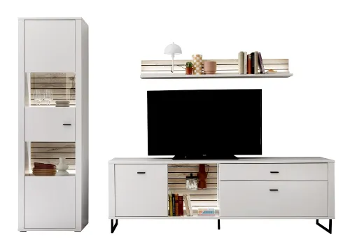 Wohnkombination 4 Louisiana | Modern White | 3-teilig | Beleuchtung Komlettset