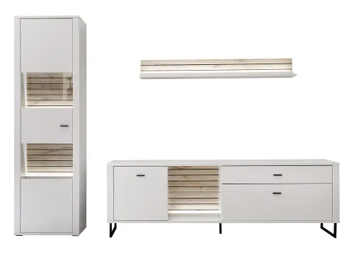 Wohnkombination 4 Louisiana | Modern White | 3-teilig | Beleuchtung Komlettset