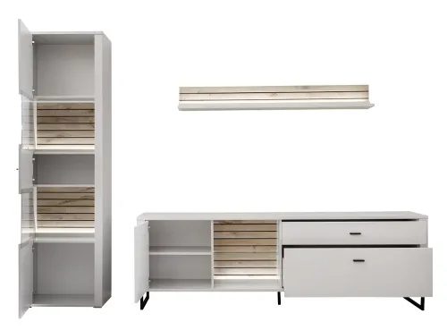 Wohnkombination 4 Louisiana | Modern White | 3-teilig | Beleuchtung Komlettset