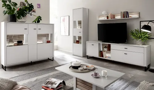 Wohnkombination 4 Louisiana | Modern White | 3-teilig | Beleuchtung Komlettset