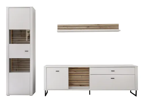 Wohnkombination 4 Louisiana | Modern White | 3-teilig | TV-Board & Wandboard mit Beleuchtung