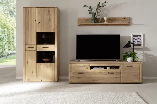 Wohnkombination Alento 2 | Asteiche / Balkeneiche | 3-teilig | Beleuchtung Wandboard