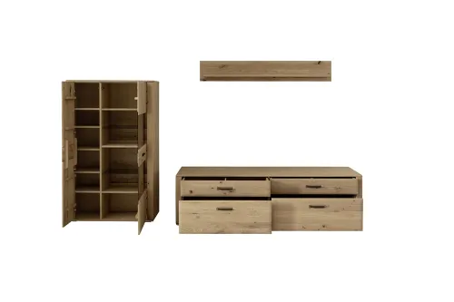 Wohnkombination Alento 3 | Asteiche / Balkeneiche | 3-teilig | Beleuchtung Komplettset