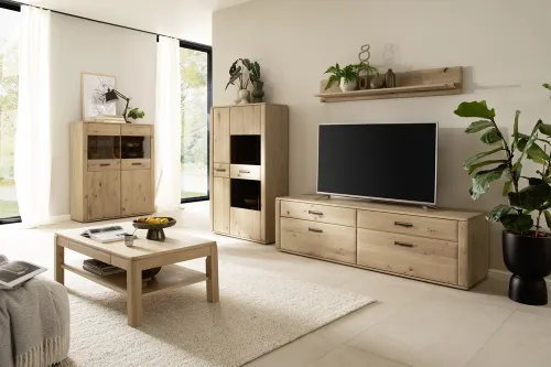 Wohnkombination Alento 3 | Asteiche / Balkeneiche | 3-teilig | Beleuchtung Wandboard