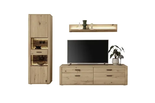 Wohnkombination Alento | Asteiche / Balkeneiche | 3-teilig | Beleuchtung Komplettset