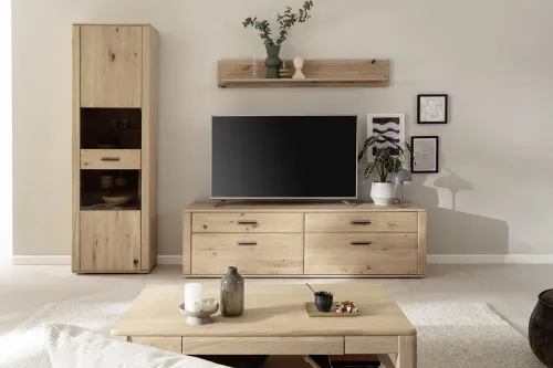 Wohnkombination Alento | Asteiche / Balkeneiche | 3-teilig | Beleuchtung Vitrine