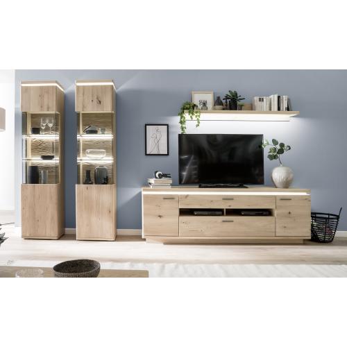 Wohnkombination Barcelona 2 | Balkeneiche Bianco / Eiche Bianco | 4-teilig | inkl. LED Beleuchtung