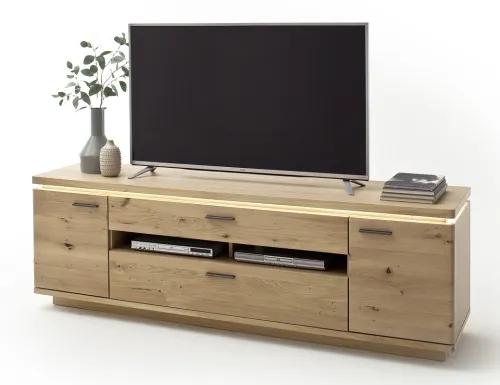 Wohnkombination Barcelona 2 | Balkeneiche Bianco / Eiche Bianco | 4-teilig | inkl. LED Beleuchtung