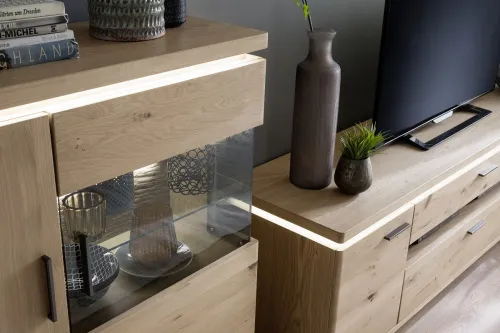 Wohnkombination Barcelona 3 | Balkeneiche Bianco / Eiche Bianco | 3-teilig | inkl. LED Beleuchtung