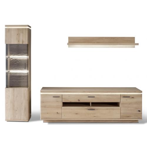 Wohnkombination Barcelona 4 | Balkeneiche Bianco / Eiche Bianco | 3-teilig | inkl. LED Beleuchtung