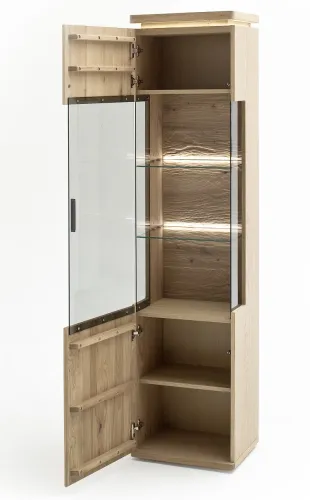 Wohnkombination Barcelona 4 | Balkeneiche Bianco / Eiche Bianco | 3-teilig | inkl. LED Beleuchtung Wandboard ohne Beleuchtung Vitrine mit 2er Set LED Rückwandbeleuchtung